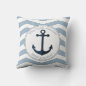 Blauw en wit gestreept met anker gepersonaliseerd kussen (Achterkant)