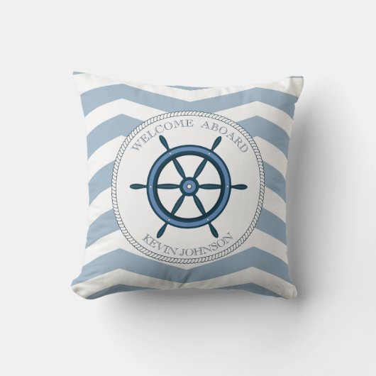 Blauw en wit gestreept met anker gepersonaliseerd kussen (Voorkant)