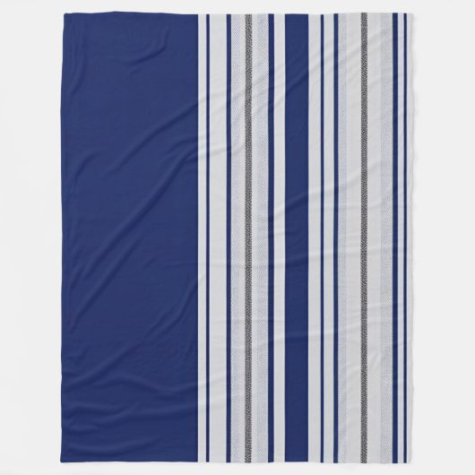 Blauw en wit gestreept met zwarte accenten fleece deken (Voorkant)
