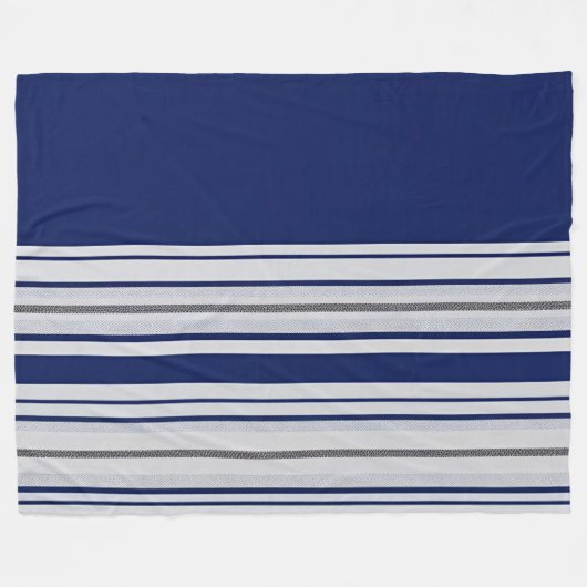 Blauw en wit gestreept met zwarte accenten fleece deken (Voorkant (Horizontaal))