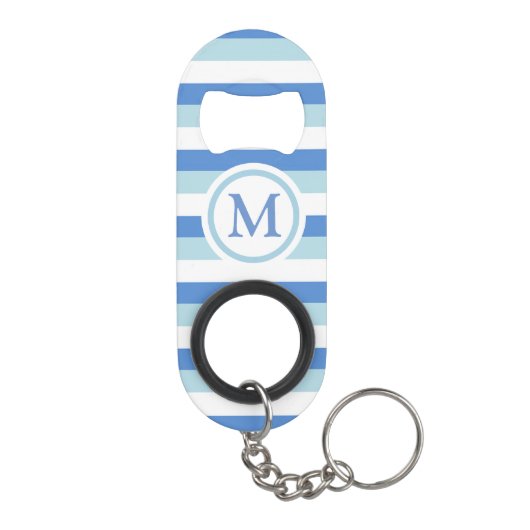 Blauw en Wit Gestreept Monogram Mini Flessenopener (Achterkant)