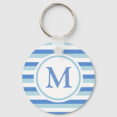Blauw en wit gestreept monogram sleutelhanger (Voorkant)