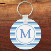 Blauw en wit gestreept monogram sleutelhanger (Voorkant)