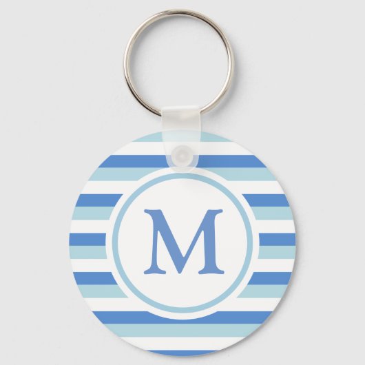 Blauw en wit gestreept monogram sleutelhanger (Achterkant)