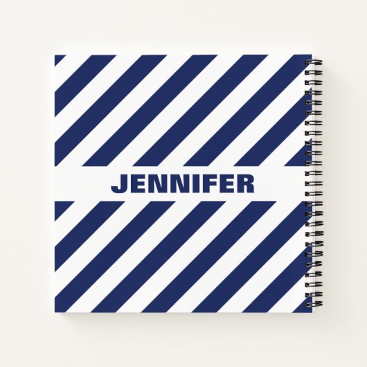 Blauw en wit gestreept notitieboek (Achterkant)