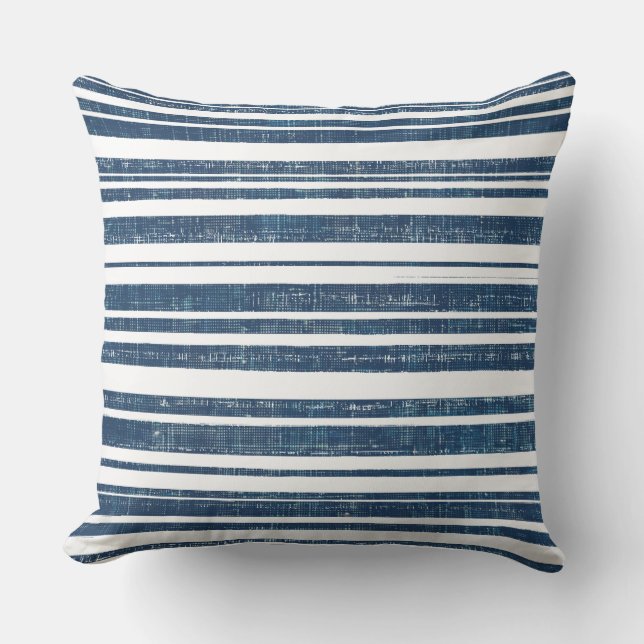 Blauw en wit gestreept sierkussen (Voorkant)