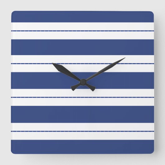 Blauw en wit gestreept vierkante klok (Voorkant)