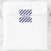 Blauw en wit gestreept vierkante sticker (Tas)