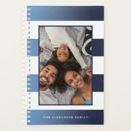 Blauw en wit gestreepte fotoboekplanner voor twee  planner