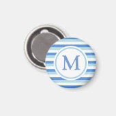 Blauw en wit gestreepte monogram magneet (Voorkant / Achterkant)