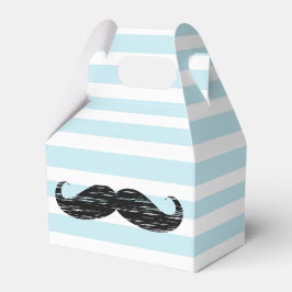 Blauw en Wit Gestreepte Mustache Snoep Treat Box Bedankdoosjes