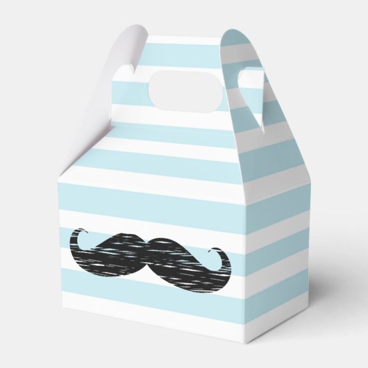 Blauw en Wit Gestreepte Mustache Snoep Treat Box Bedankdoosjes (Voorkant Zijde)