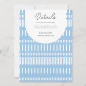 Blauw en wit gestreepte verfstreek babyfeestje kaart (Achterkant)