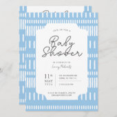 Blauw en wit gestreepte verfstreek babyfeestje kaart (Voorkant / Achterkant)