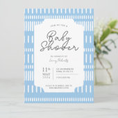 Blauw en wit gestreepte verfstreek babyfeestje kaart (Staand voorkant)