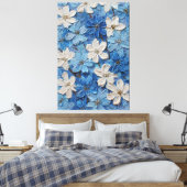 Blauw en wit gestructureerde bloem abstracte wandk canvas afdruk (Insitu (Slaapkamer))