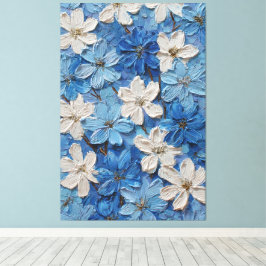 Blauw en wit gestructureerde bloem abstracte wandk canvas afdruk