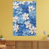 Blauw en wit gestructureerde bloem abstracte wandk canvas afdruk (Insitu (Woonkamer))