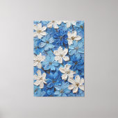 Blauw en wit gestructureerde bloem abstracte wandk canvas afdruk (Voorkant)