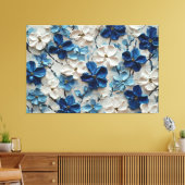 Blauw en wit gestructureerde bloemenschilderij – A Canvas Afdruk (Insitu (Woonkamer))
