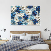 Blauw en wit gestructureerde bloemenschilderij – A Canvas Afdruk (Insitu (Slaapkamer))