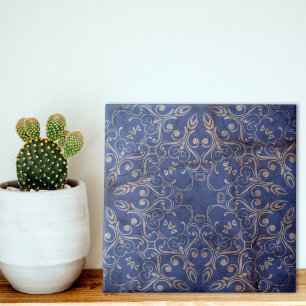 Blauw en wit  gewitspoeld met één blik tegeltje