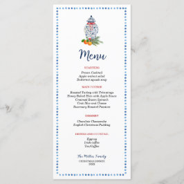 Blauw en wit Ginger Jar kerstdiner Menu