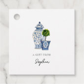 Blauw en wit Ginger Jar & topiary gift Labels (Voorkant)