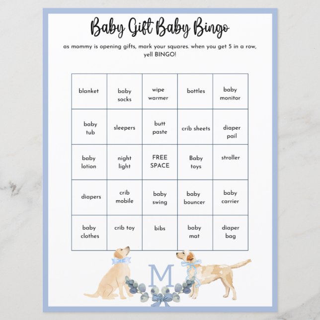 Blauw en Wit Gingham Baby shower spel (Voorkant)
