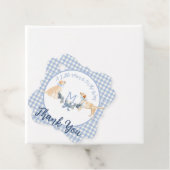 Blauw en Wit Gingham Baby shower Welkomstbord Bedankjes Labels (In situ)