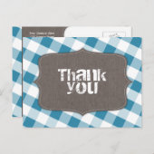 Blauw en wit Gingham Canvas Dank u Briefkaarten (Voorkant / Achterkant)