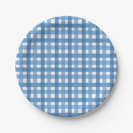 Blauw en wit Gingham Check Baby shower Papieren Bo Bordje (Voorkant)