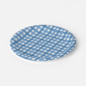 Blauw en wit Gingham Check Baby shower Papieren Bo Bordje (Gekanteld)