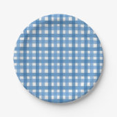 Blauw en wit Gingham Check Baby shower Papieren Bo Papieren Bordje (Voorkant)