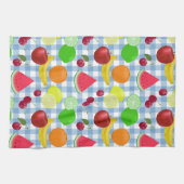 Blauw en wit Gingham Check Fruits Theedoek (Horizontaal)