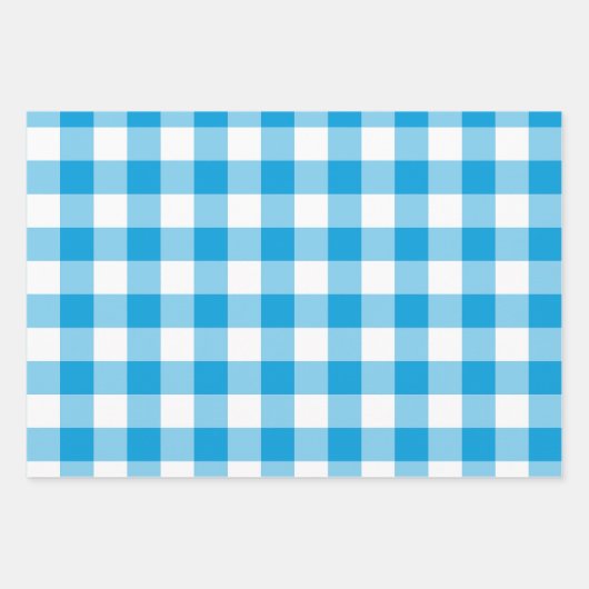 Blauw en wit Gingham Check Plaid Inpakpapier Vel (Voorkant)