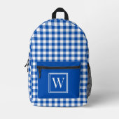 Blauw en wit Gingham Check Plaid Monogram Bedrukte Rugzak (Voorkant)