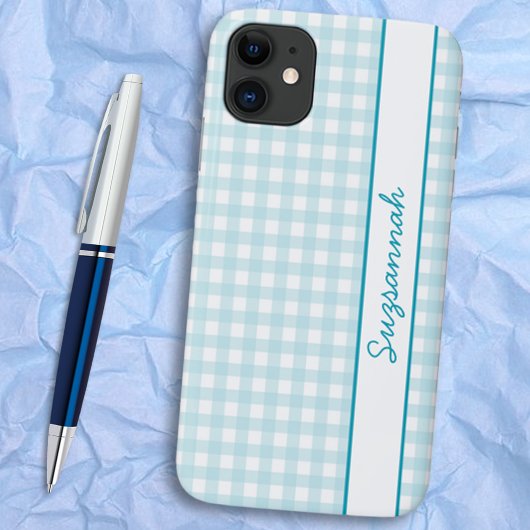  blauw en Wit Gingham Controle Douane Case-Mate iPhone Case