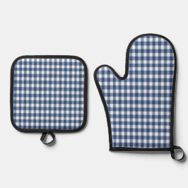 Blauw en Wit Gingham Gecontroleerd Ovenwant & Pannenlap Set