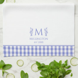 Blauw en Wit Gingham Gepersonaliseerd aangepaste n Theedoek