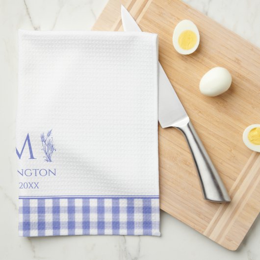 Blauw en Wit Gingham Gepersonaliseerd aangepaste n Theedoek (Quarter Fold)