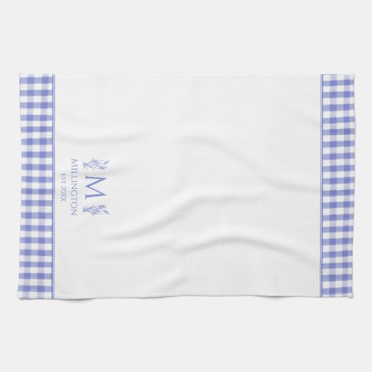 Blauw en Wit Gingham Gepersonaliseerd aangepaste n Theedoek (Horizontaal)