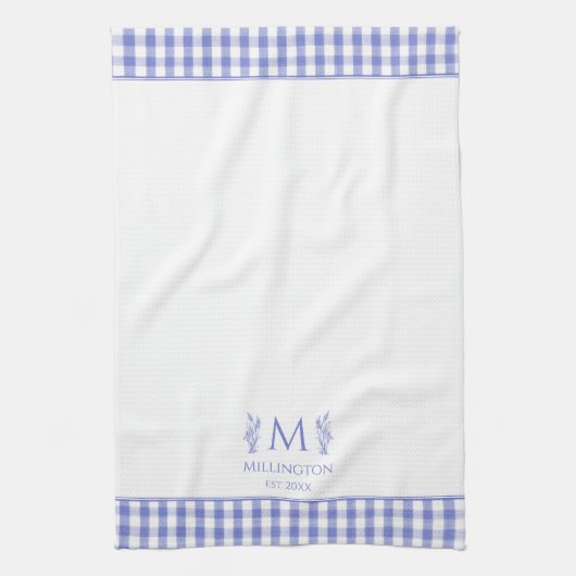 Blauw en Wit Gingham Gepersonaliseerd aangepaste n Theedoek (Verticaal)