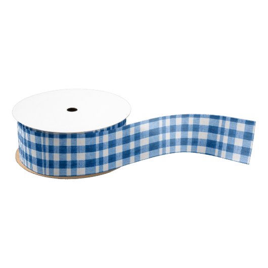 Blauw en wit Gingham Grosgrain Lint (Spoel)