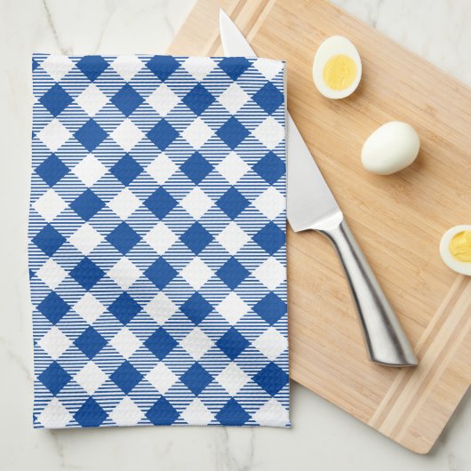 Blauw en wit gingham - Kies achtergrondkleur Theedoek (Quarter Fold)