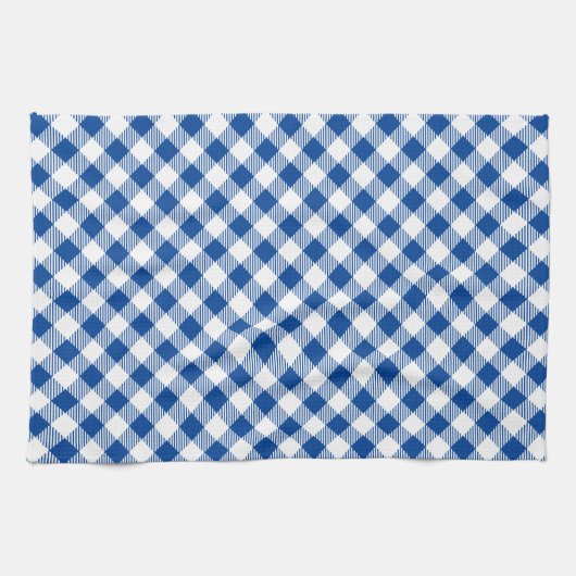 Blauw en wit gingham - Kies achtergrondkleur Theedoek (Horizontaal)