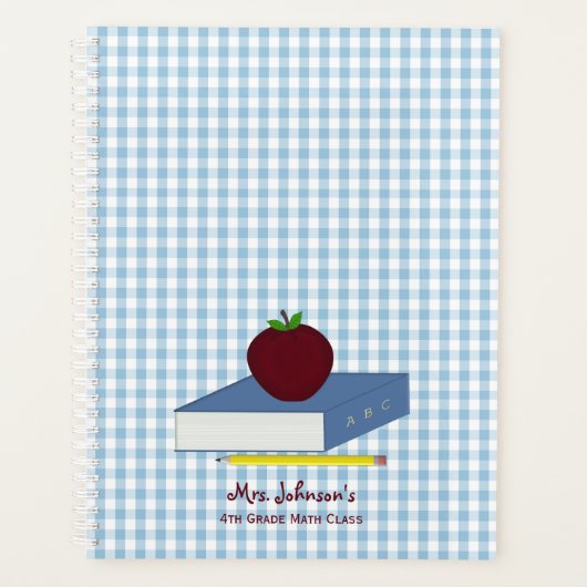Blauw en wit gingham leraar planner (Voorkant)