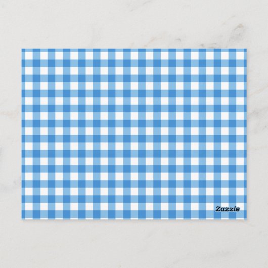 Blauw en Wit Gingham Lijst Save-the-Date Briefkaart (Achterkant)