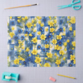 Blauw en Wit Gingham met Blauwe en Gele Bloem Tissuepapier (Craft)