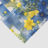 Blauw en Wit Gingham met Blauwe en Gele Bloem Tissuepapier (Detail)
